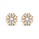 1/4 CT Real Diamond Flower Two Tone Gold Stud Earrings Diamond - ( HI-SI ) - Color and Clarity - Rosec Jewels