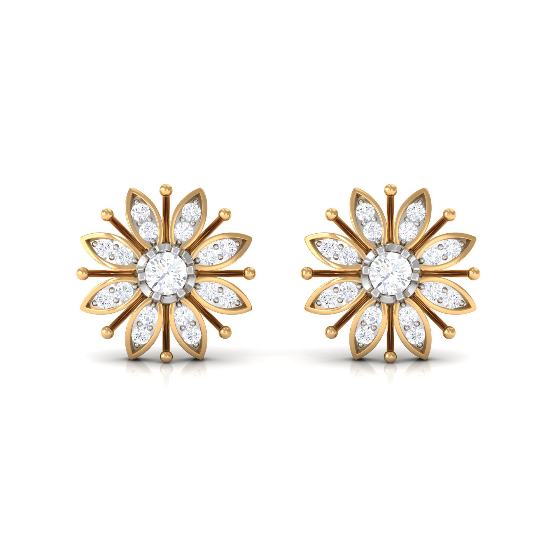 1/4 CT Real Diamond Flower Two Tone Gold Stud Earrings Diamond - ( HI-SI ) - Color and Clarity - Rosec Jewels