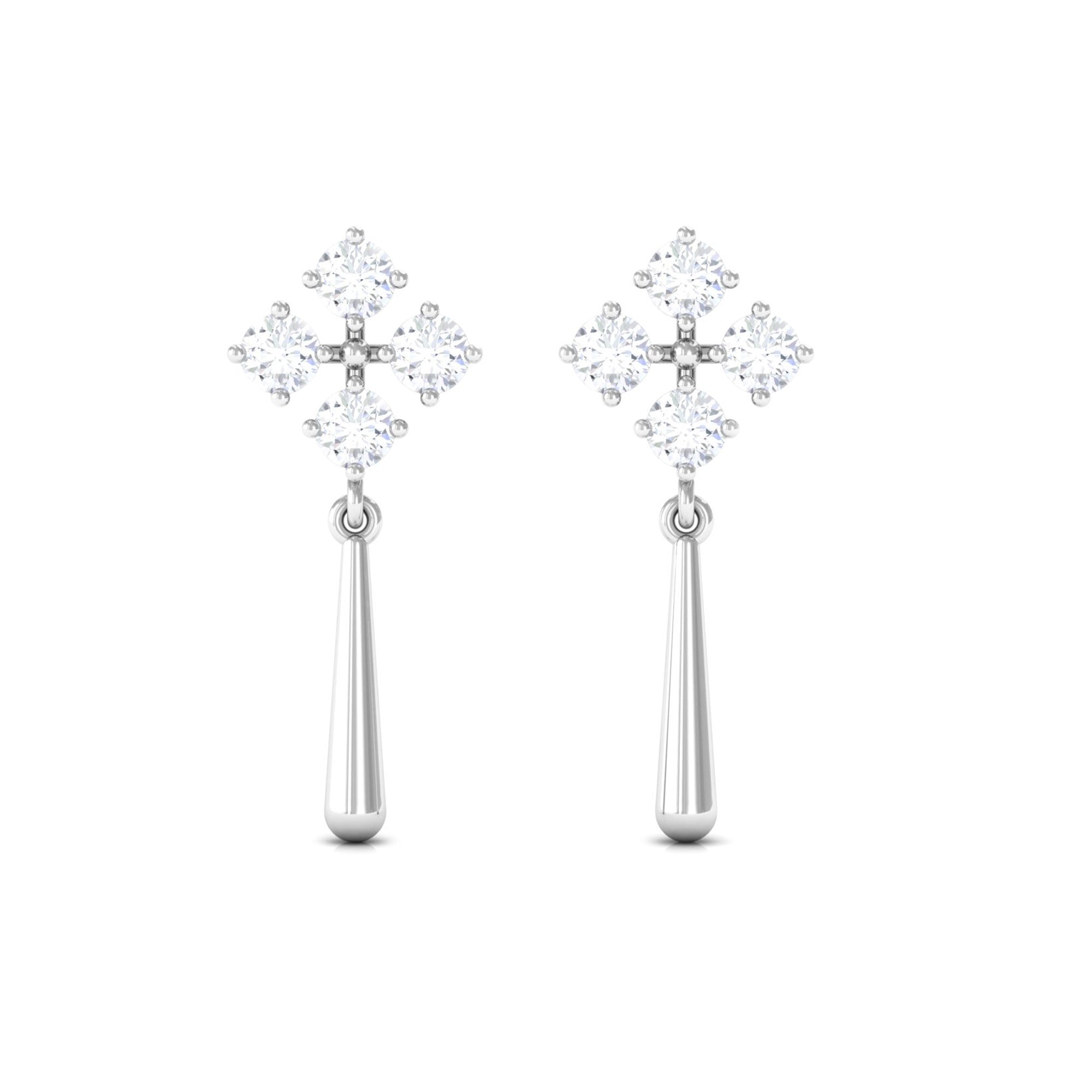 1/2 CT Natural Diamond Flower Drop Dangle Earrings Diamond - ( HI-SI ) - Color and Clarity - Rosec Jewels