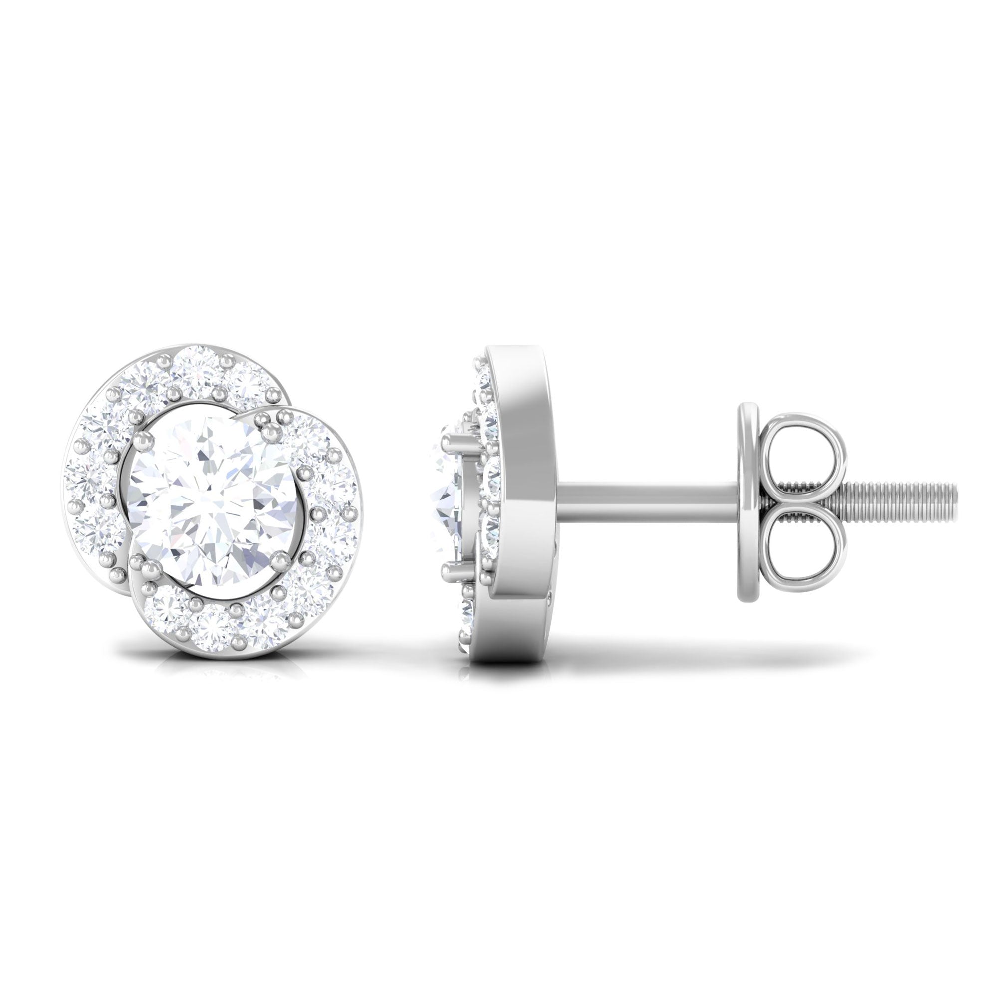 1/2 CT Real Diamond Halo Stud Earrings in Gold Diamond - ( HI-SI ) - Color and Clarity - Rosec Jewels