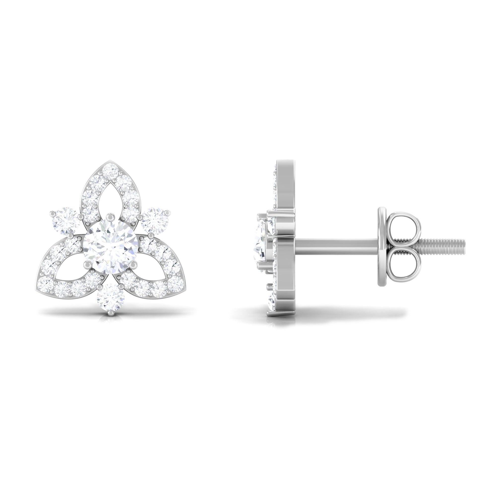 1/2 CT Natural Diamond Flower Stud Earrings in Gold Diamond - ( HI-SI ) - Color and Clarity - Rosec Jewels