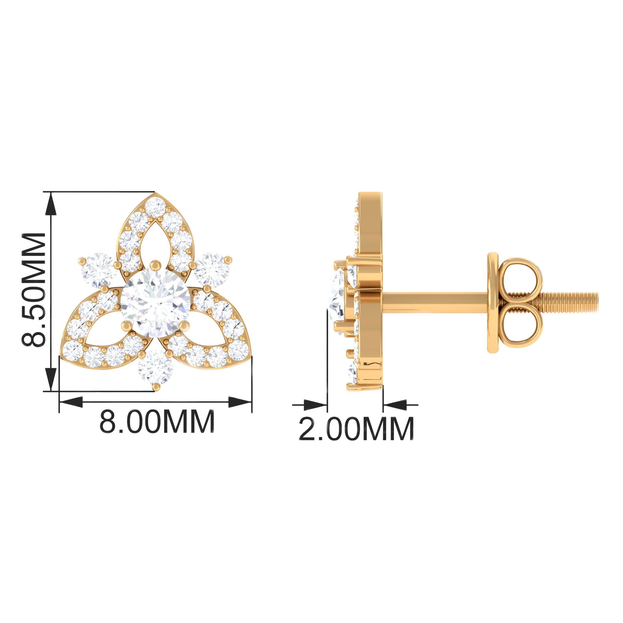 1/2 CT Natural Diamond Flower Stud Earrings in Gold Diamond - ( HI-SI ) - Color and Clarity - Rosec Jewels