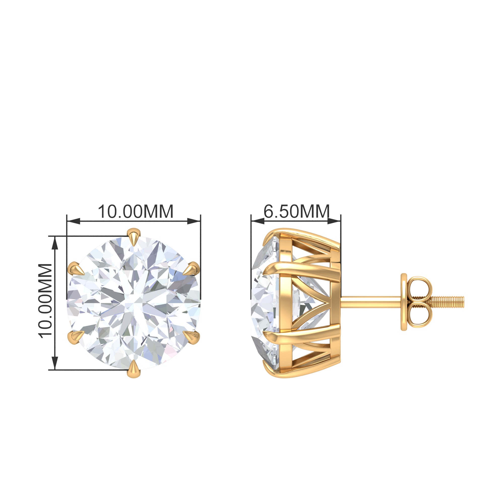 Elegant Cubic Zirconia Solitaire Stud Earrings in Gold Zircon - ( AAAA ) - Quality - Rosec Jewels