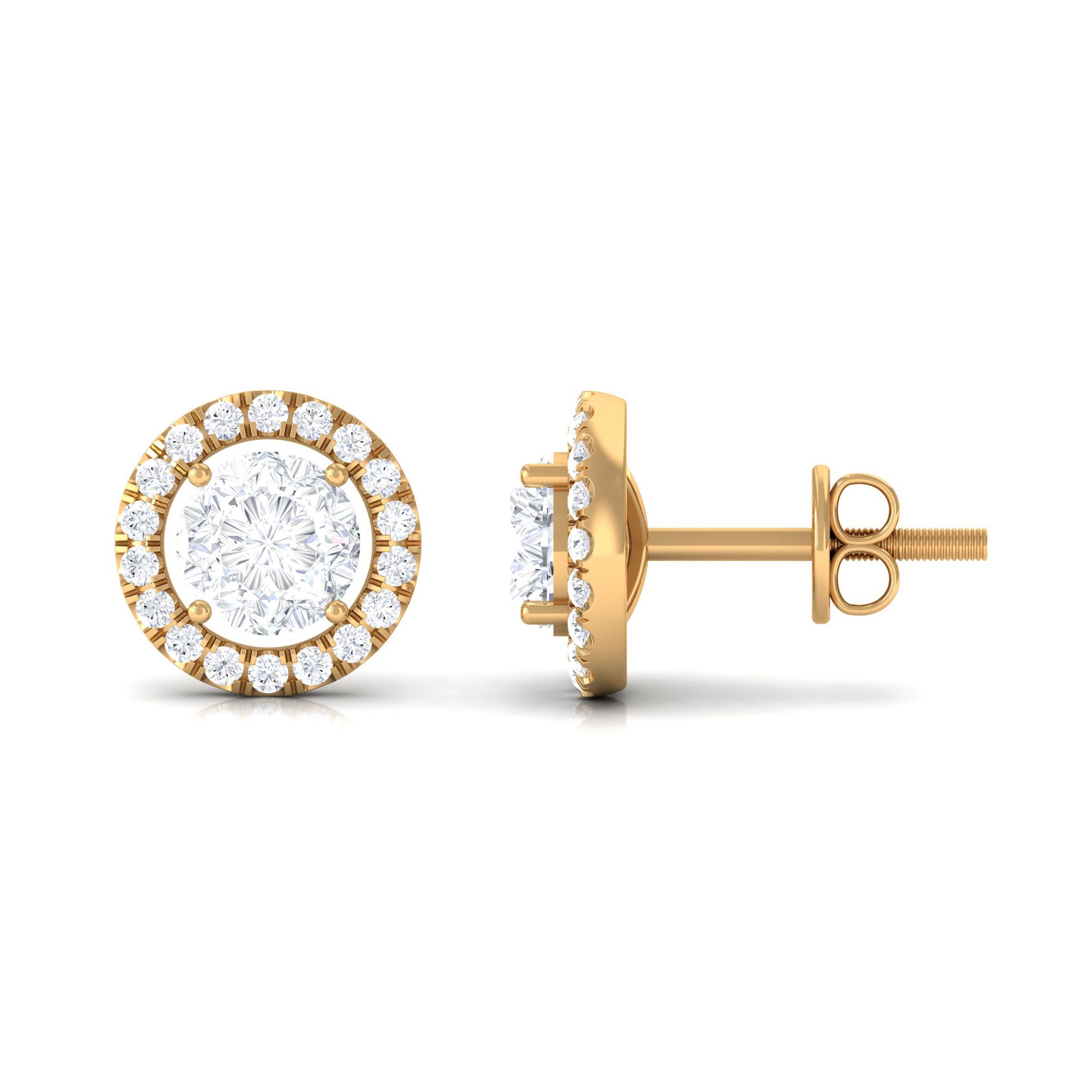 1.50 CT Round Cut Zircon Halo Stud Earrings in Gold Zircon - ( AAAA ) - Quality - Rosec Jewels