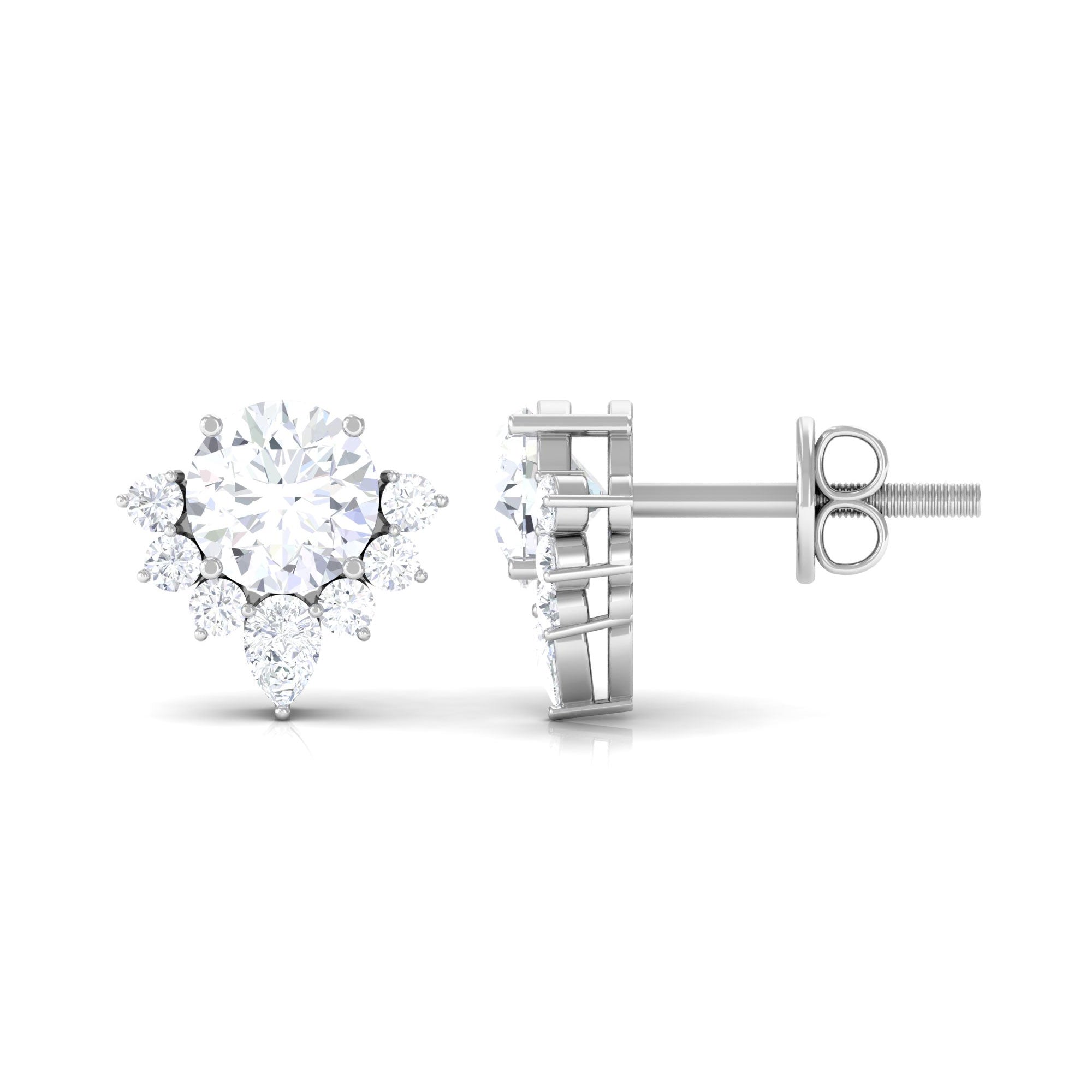 1.50 CT Round and Pear Cut Zircon Stud Earrings with Half Halo Zircon - ( AAAA ) - Quality - Rosec Jewels