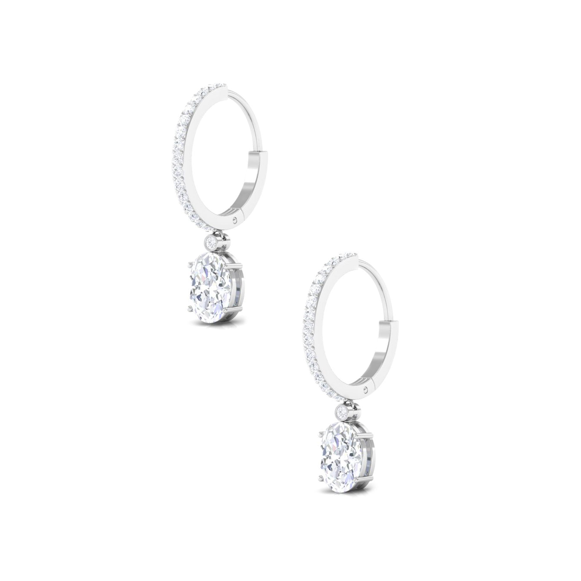 4.75 CT Oval and Round Zircon Hoop Drop Earrings in Gold Zircon - ( AAAA ) - Quality - Rosec Jewels