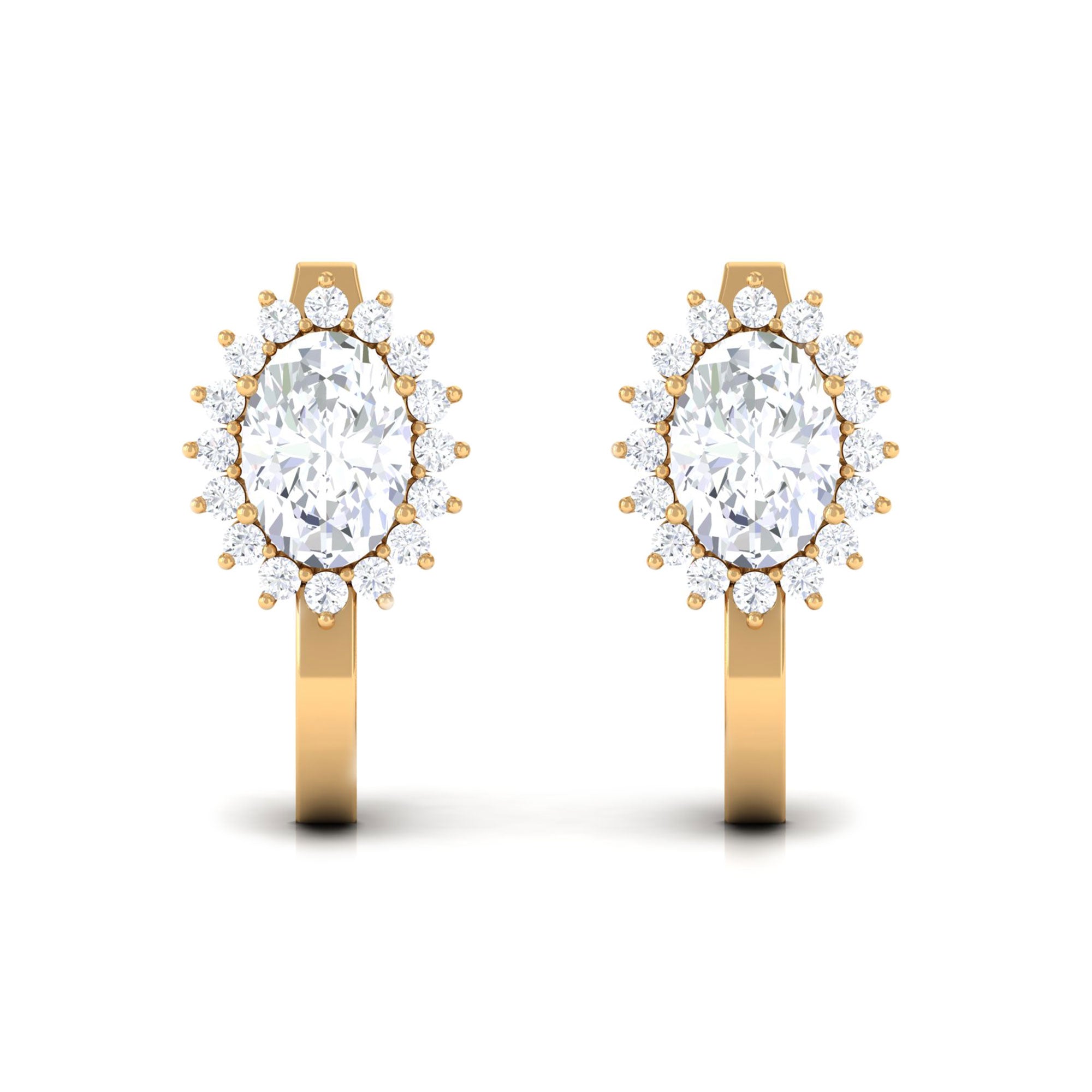 4 CT Oval Cut Zircon Halo Stud Earrings in Gold Zircon - ( AAAA ) - Quality - Rosec Jewels