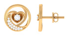 Prong Set Round Cubic Zirconia Moon Heart Stud Earrings Zircon - ( AAAA ) - Quality - Rosec Jewels