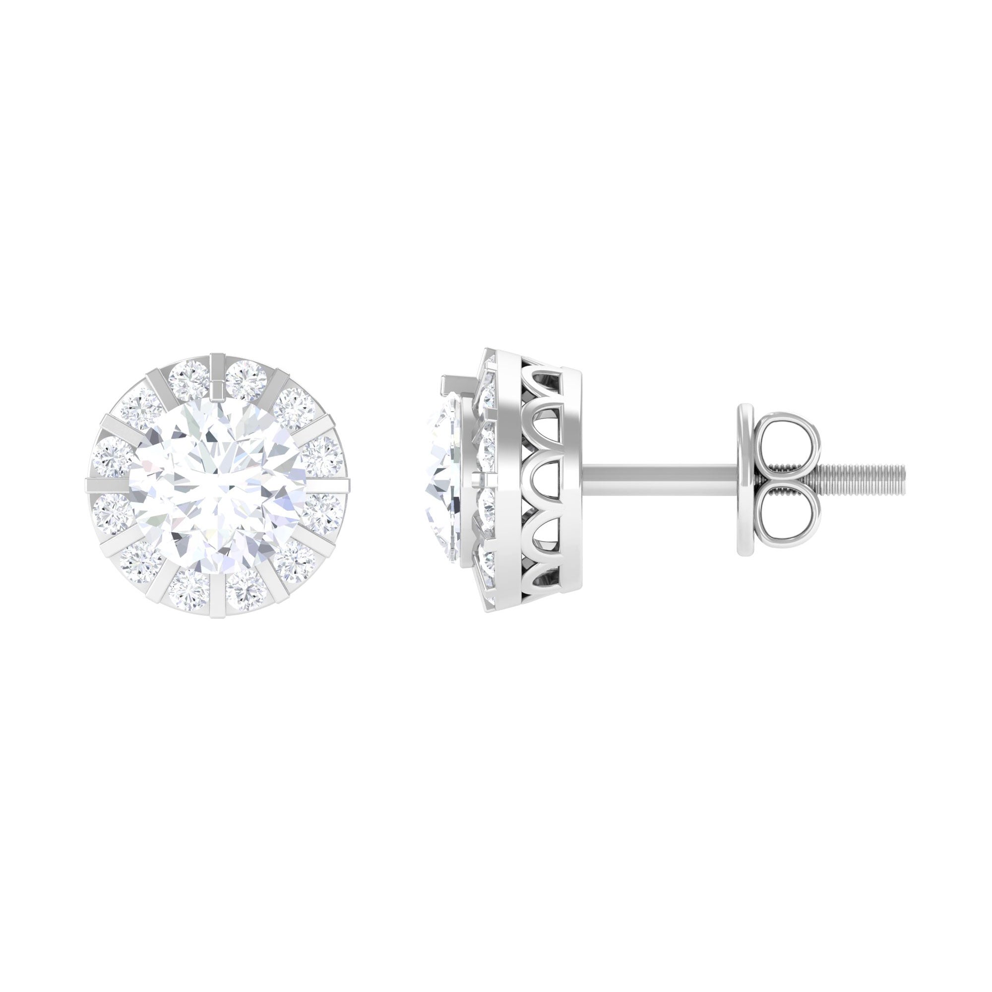 1.25 CT Round Zircon Antique Halo Stud Earrings Zircon - ( AAAA ) - Quality - Rosec Jewels