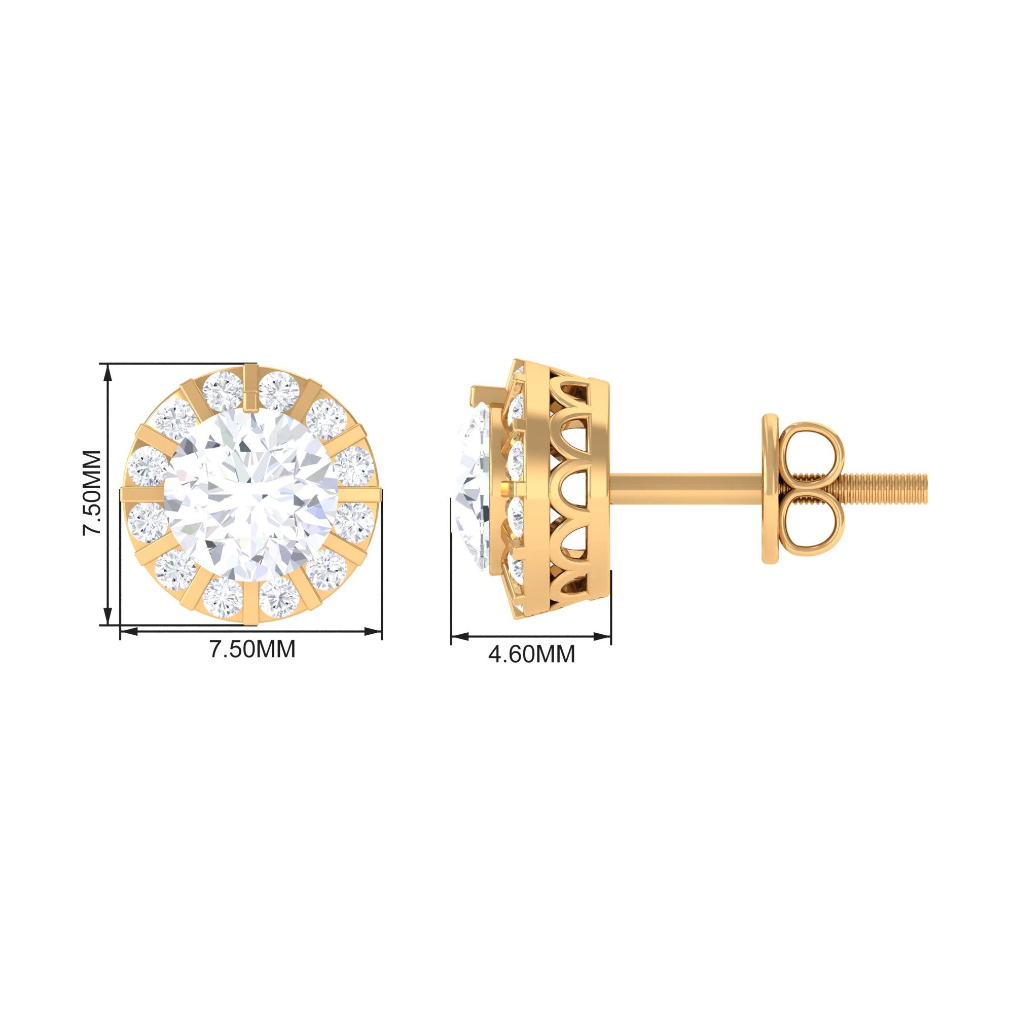 1.25 CT Round Zircon Antique Halo Stud Earrings Zircon - ( AAAA ) - Quality - Rosec Jewels