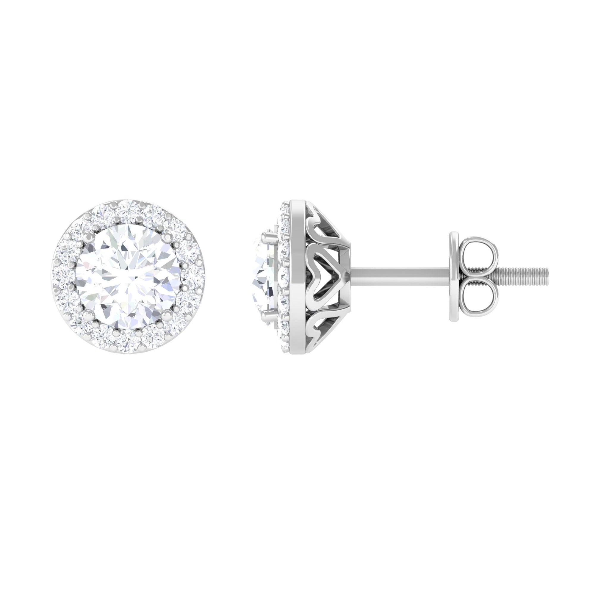 1.50 CT Certified Moissanite Stud Earrings with Halo Moissanite - ( D-VS1 ) - Color and Clarity - Rosec Jewels