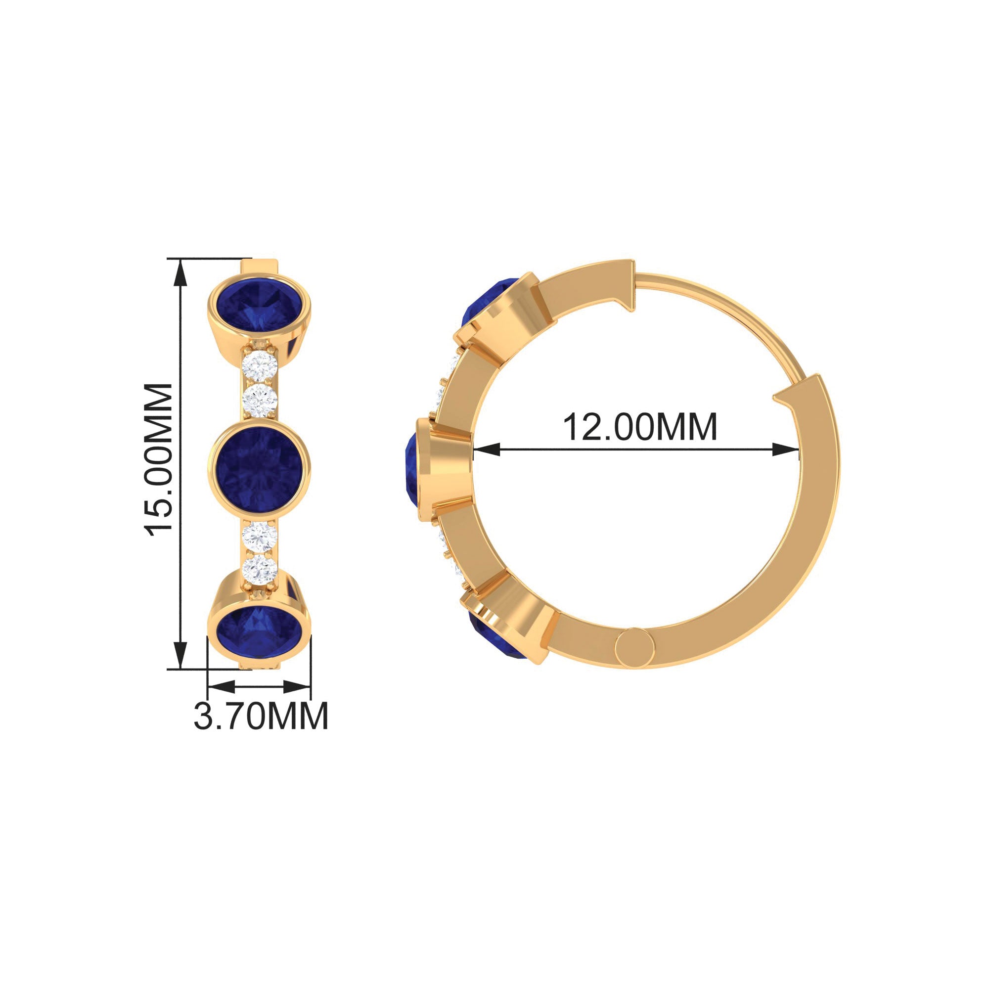 1.25 CT Bezel Set Blue Sapphire Hinged Hoop Earrings with Diamond Blue Sapphire - ( AAA ) - Quality - Rosec Jewels