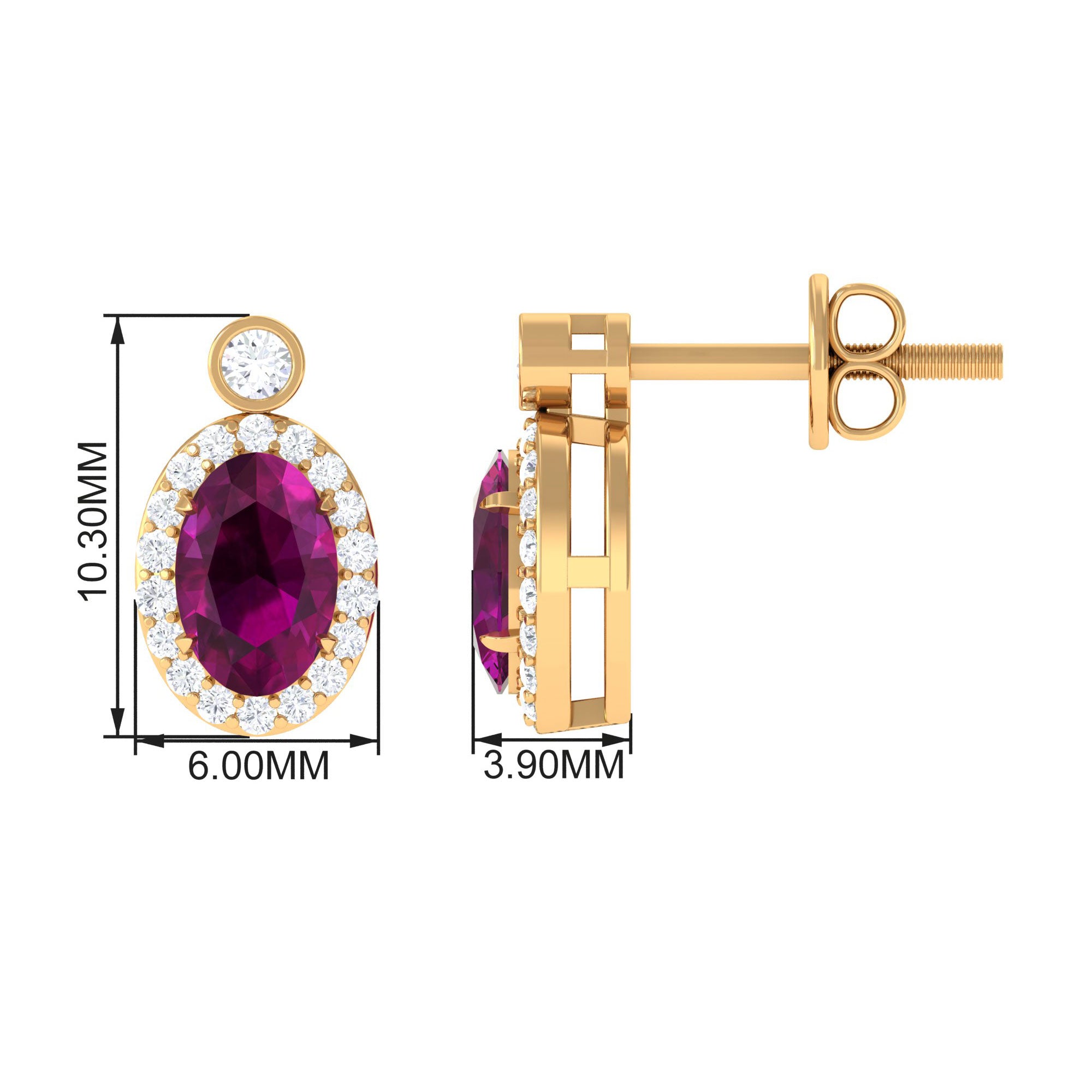 1.5 CT Oval Rhodolite and Diamond Halo Stud Earrings Rhodolite - ( AAA ) - Quality - Rosec Jewels