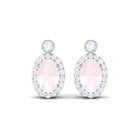 1 CT Oval Rose Quartz and Diamond Halo Stud Earrings Rose Quartz - ( AAA ) - Quality - Rosec Jewels