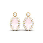 1 CT Oval Rose Quartz and Diamond Halo Stud Earrings Rose Quartz - ( AAA ) - Quality - Rosec Jewels