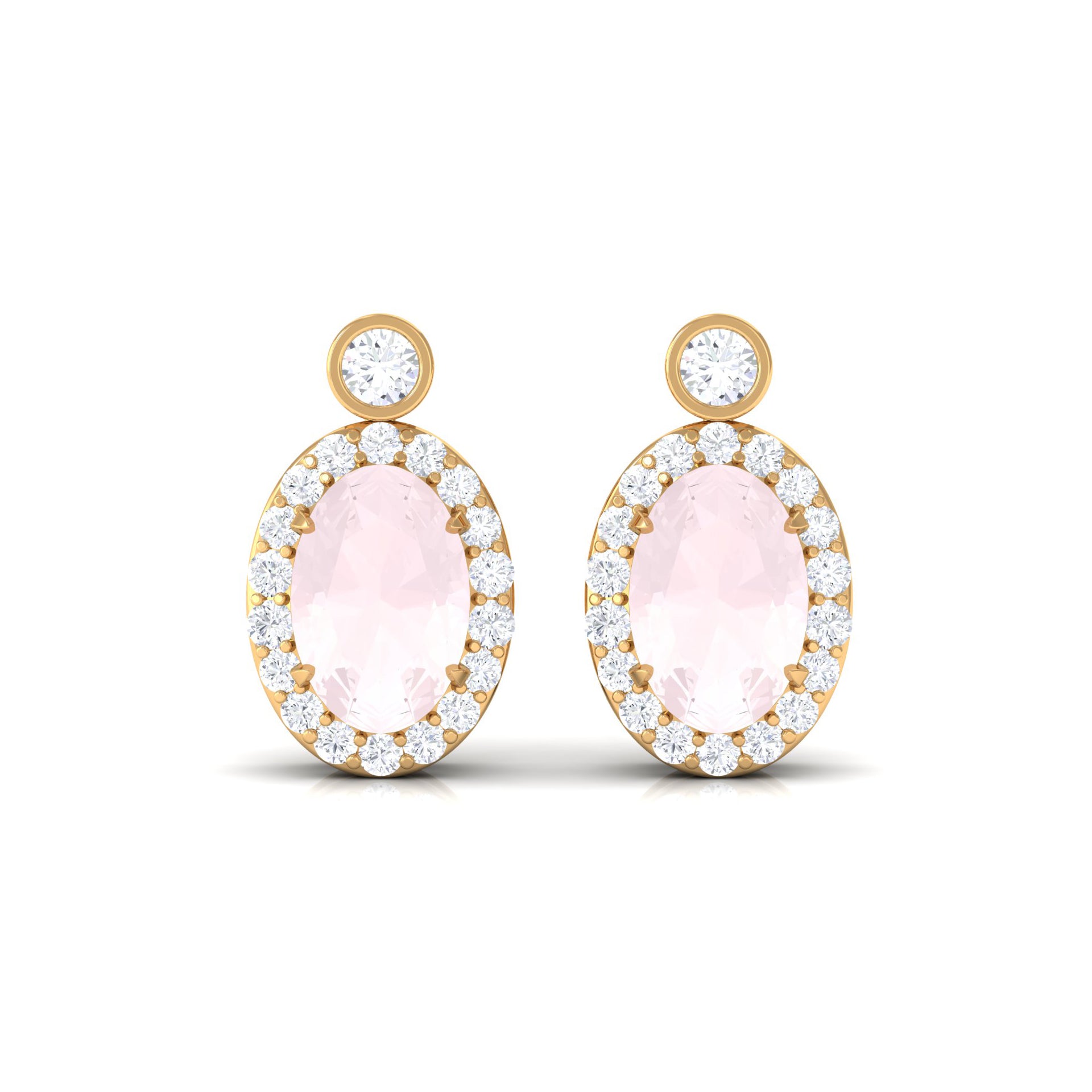 1 CT Oval Rose Quartz and Diamond Halo Stud Earrings Rose Quartz - ( AAA ) - Quality - Rosec Jewels