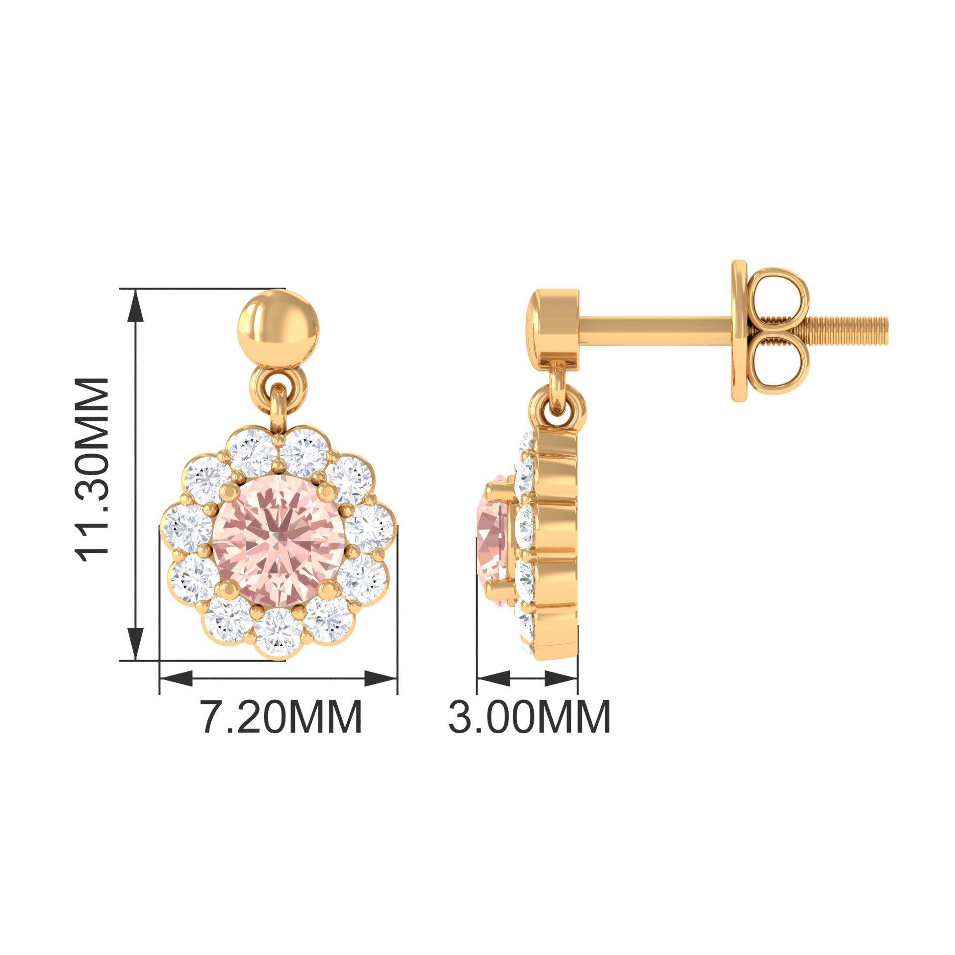 1 CT Real Morganite and Diamond Flower Halo Drop Earrings Morganite - ( AAA ) - Quality - Rosec Jewels