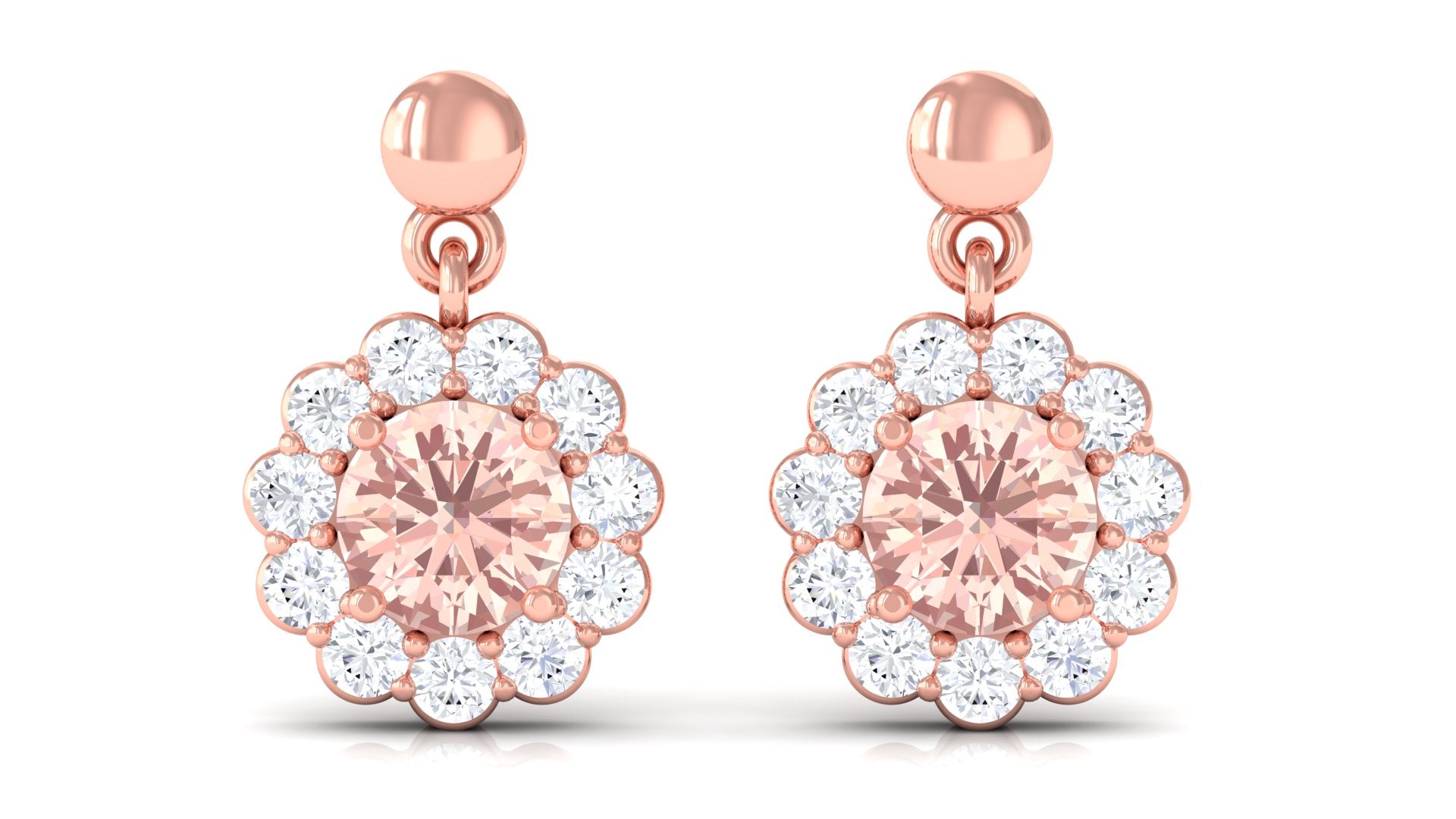 1 CT Real Morganite and Diamond Flower Halo Drop Earrings Morganite - ( AAA ) - Quality - Rosec Jewels