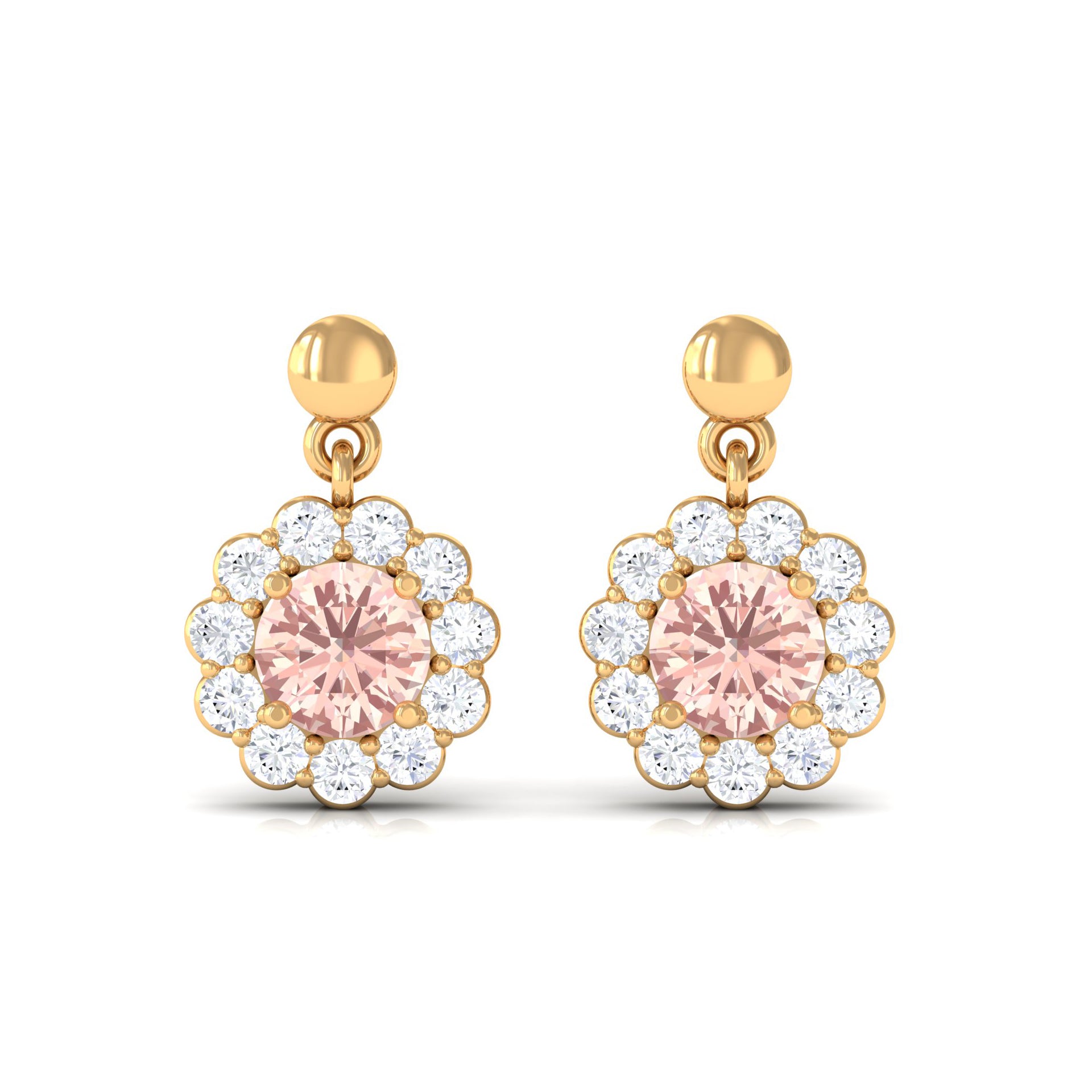 1 CT Real Morganite and Diamond Flower Halo Drop Earrings Morganite - ( AAA ) - Quality - Rosec Jewels