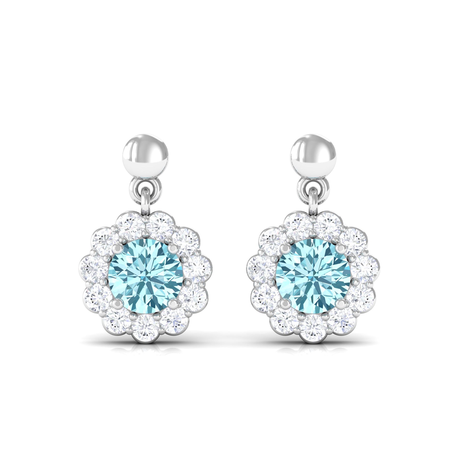 1 CT Real Aquamarine and Diamond Flower Halo Drop Earrings Aquamarine - ( AAA ) - Quality - Rosec Jewels