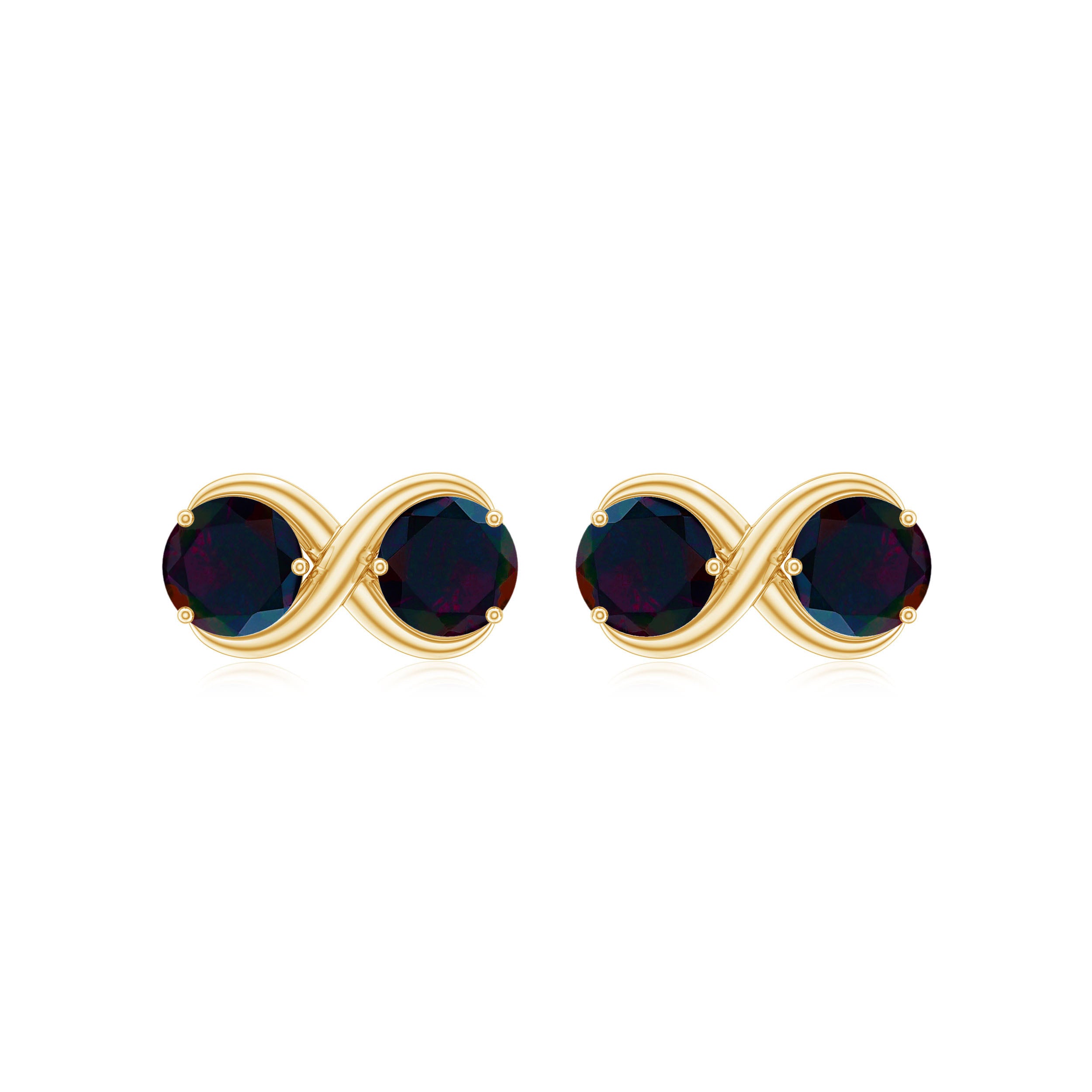 1 CT Simple Infinity Stud Earrings with Black Opal in Gold Black Opal - ( AAA ) - Quality - Rosec Jewels