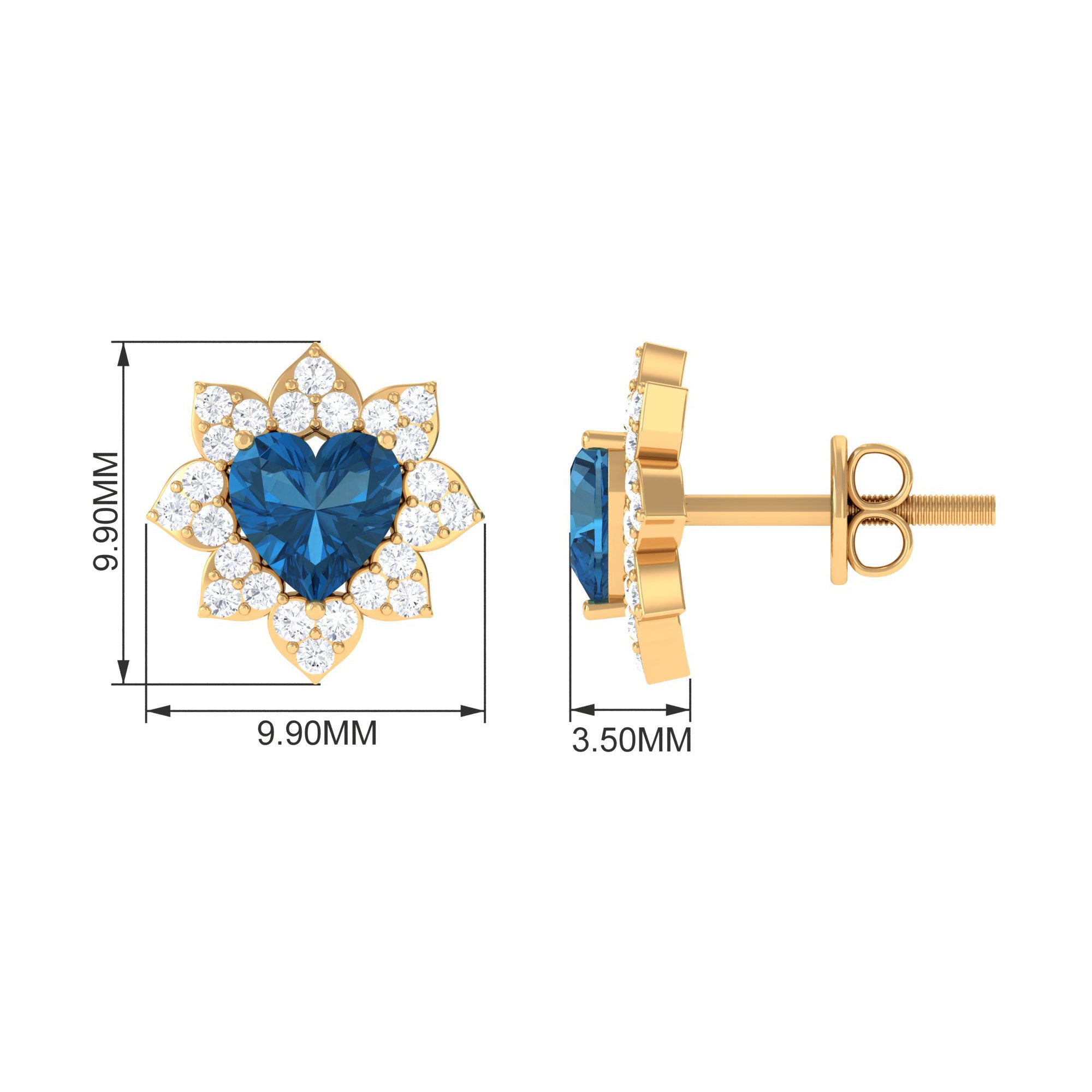 1.50 CT Heart Shape London Blue Topaz and Diamond Halo Stud Earrings London Blue Topaz - ( AAA ) - Quality - Rosec Jewels