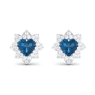 1.50 CT Heart Shape London Blue Topaz and Diamond Halo Stud Earrings London Blue Topaz - ( AAA ) - Quality - Rosec Jewels