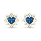 1.50 CT Heart Shape London Blue Topaz and Diamond Halo Stud Earrings London Blue Topaz - ( AAA ) - Quality - Rosec Jewels