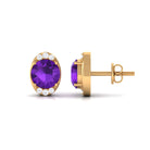 Simple Amethyst and Diamond Stud Earrings Amethyst - ( AAA ) - Quality - Rosec Jewels