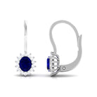 1.25 CT Oval Blue Sapphire Drop Earrings with Diamond Halo Blue Sapphire - ( AAA ) - Quality - Rosec Jewels