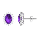 2.5 CT Oval Cut Amethyst Stud Earrings with Diamond Halo Amethyst - ( AAA ) - Quality - Rosec Jewels