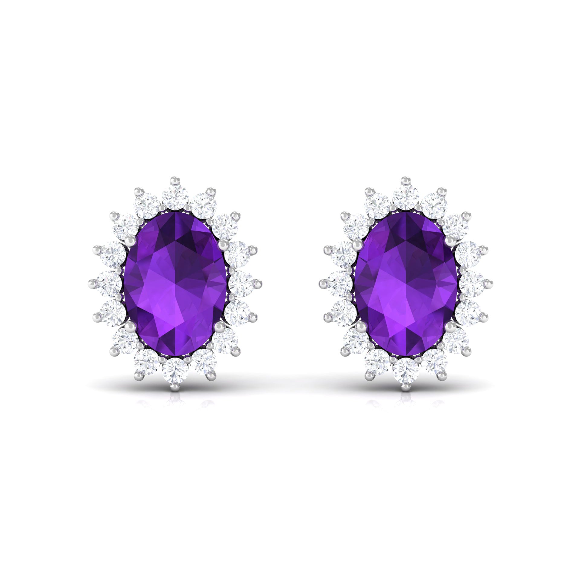 2.5 CT Oval Cut Amethyst Stud Earrings with Diamond Halo Amethyst - ( AAA ) - Quality - Rosec Jewels