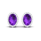 2.50 CT Oval Amethyst and Diamond Halo Stud Earrings Amethyst - ( AAA ) - Quality - Rosec Jewels