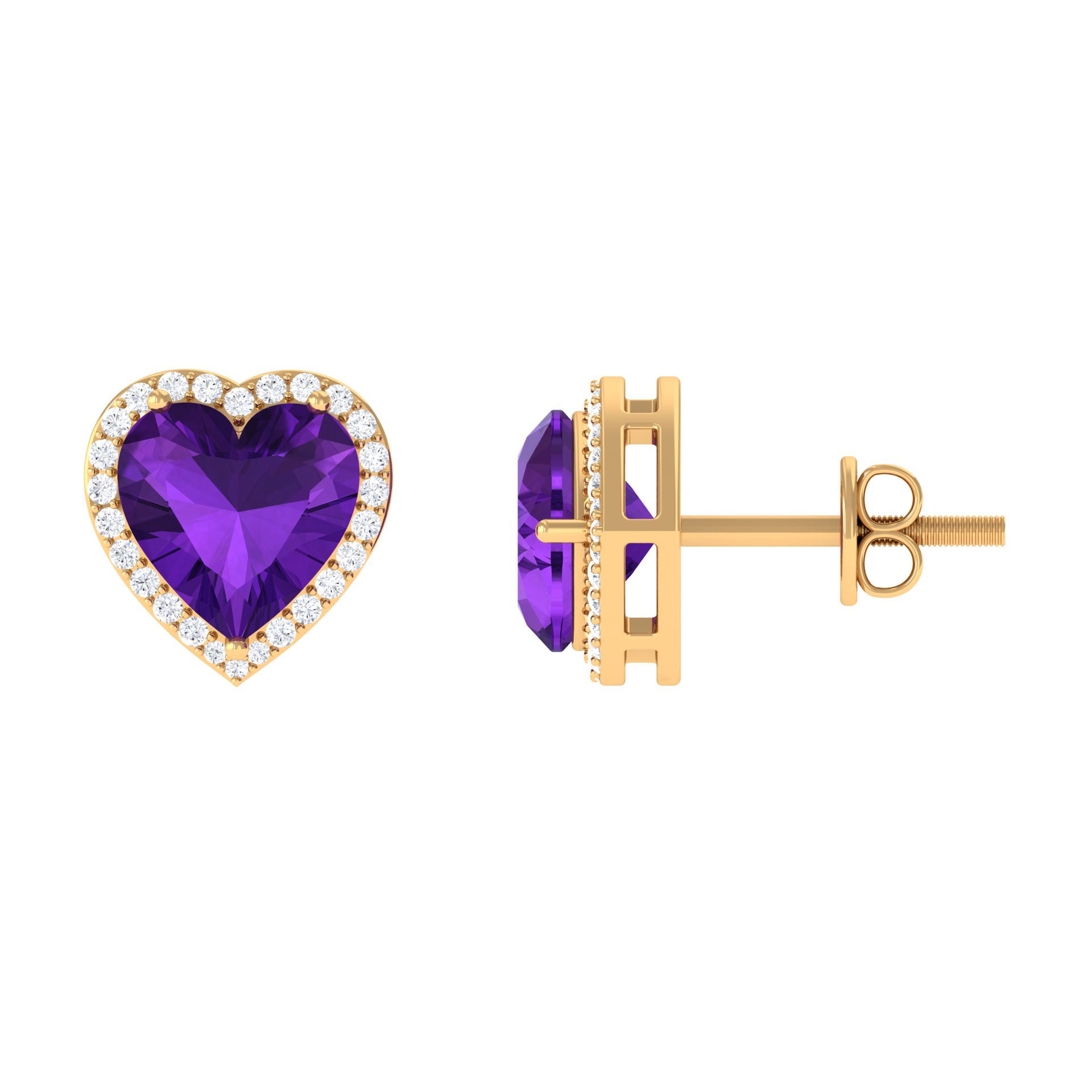 3 CT Heart Shape Amethyst and Diamond Halo Stud Earrings Amethyst - ( AAA ) - Quality - Rosec Jewels