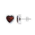 8.25 CT Heart Shape Garnet Stud Earrings with Diamond Halo Garnet - ( AAA ) - Quality - Rosec Jewels