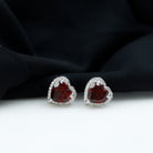 8.25 CT Heart Shape Garnet Stud Earrings with Diamond Halo Garnet - ( AAA ) - Quality - Rosec Jewels