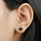 8.25 CT Heart Shape Garnet Stud Earrings with Diamond Halo Garnet - ( AAA ) - Quality - Rosec Jewels