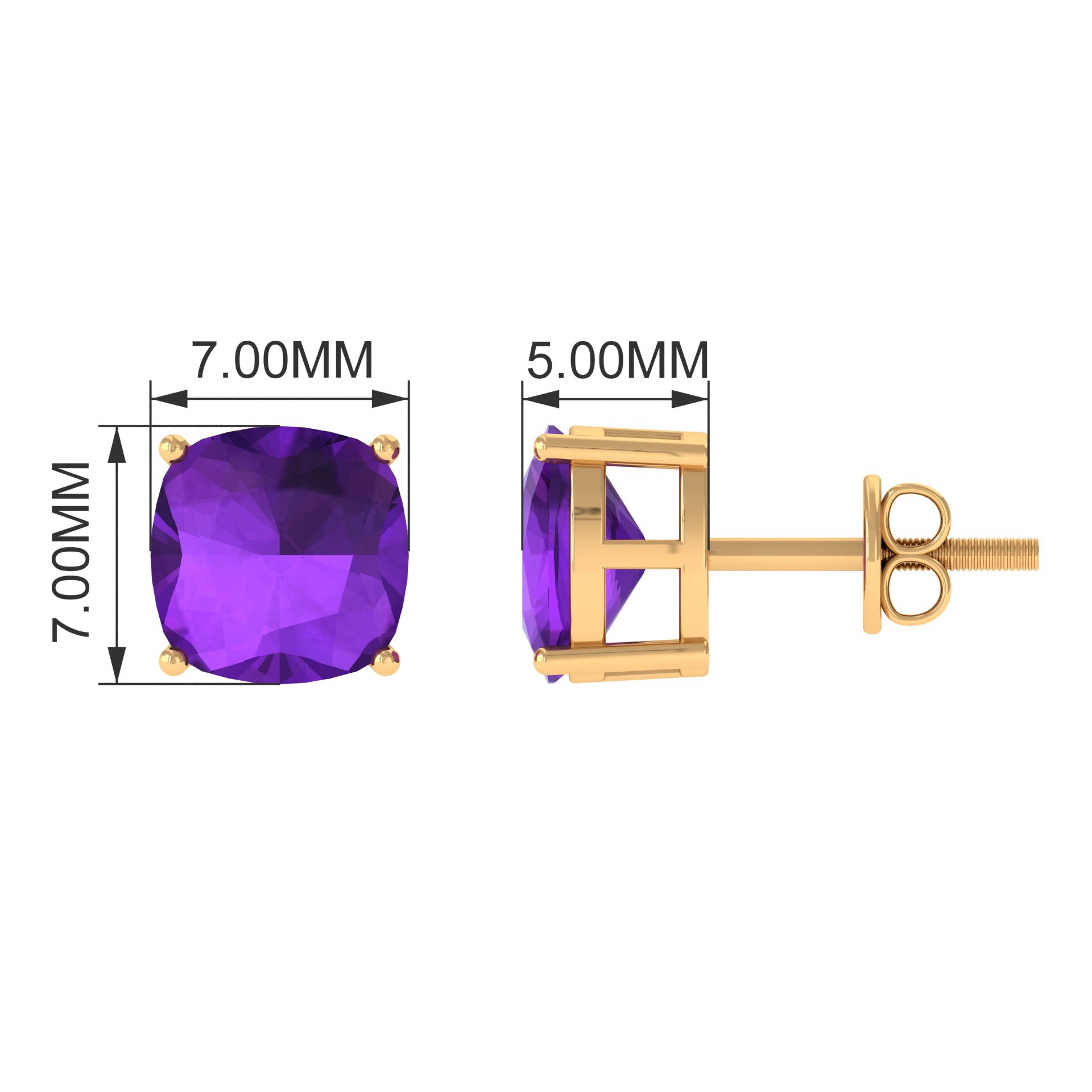 2.50 CT Cushion Cut Amethyst Solitaire Stud Earring Amethyst - ( AAA ) - Quality - Rosec Jewels