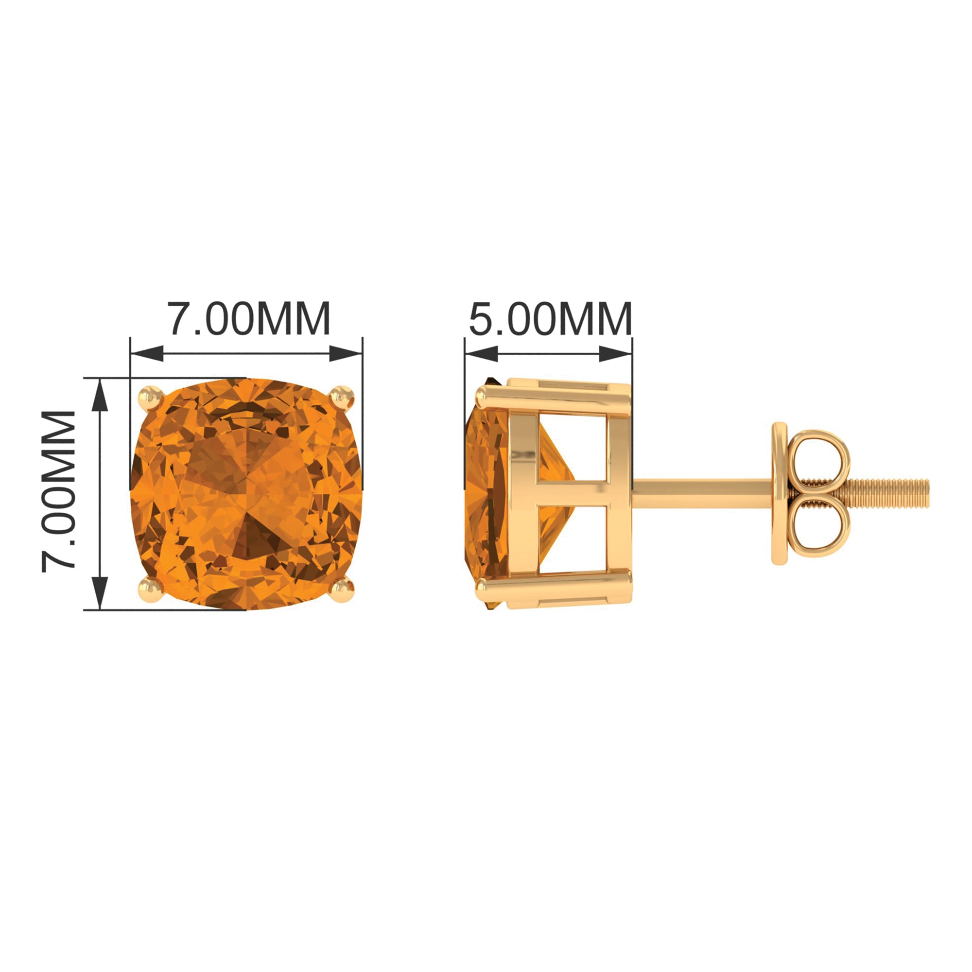 Cushion Cut Citrine Solitaire Stud Earrings Citrine - ( AAA ) - Quality - Rosec Jewels