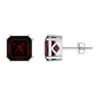 8 MM Asscher Cut Garnet Solitaire Stud Earrings in Double Prong Setting Garnet - ( AAA ) - Quality - Rosec Jewels