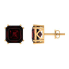 8 MM Asscher Cut Garnet Solitaire Stud Earrings in Double Prong Setting Garnet - ( AAA ) - Quality - Rosec Jewels