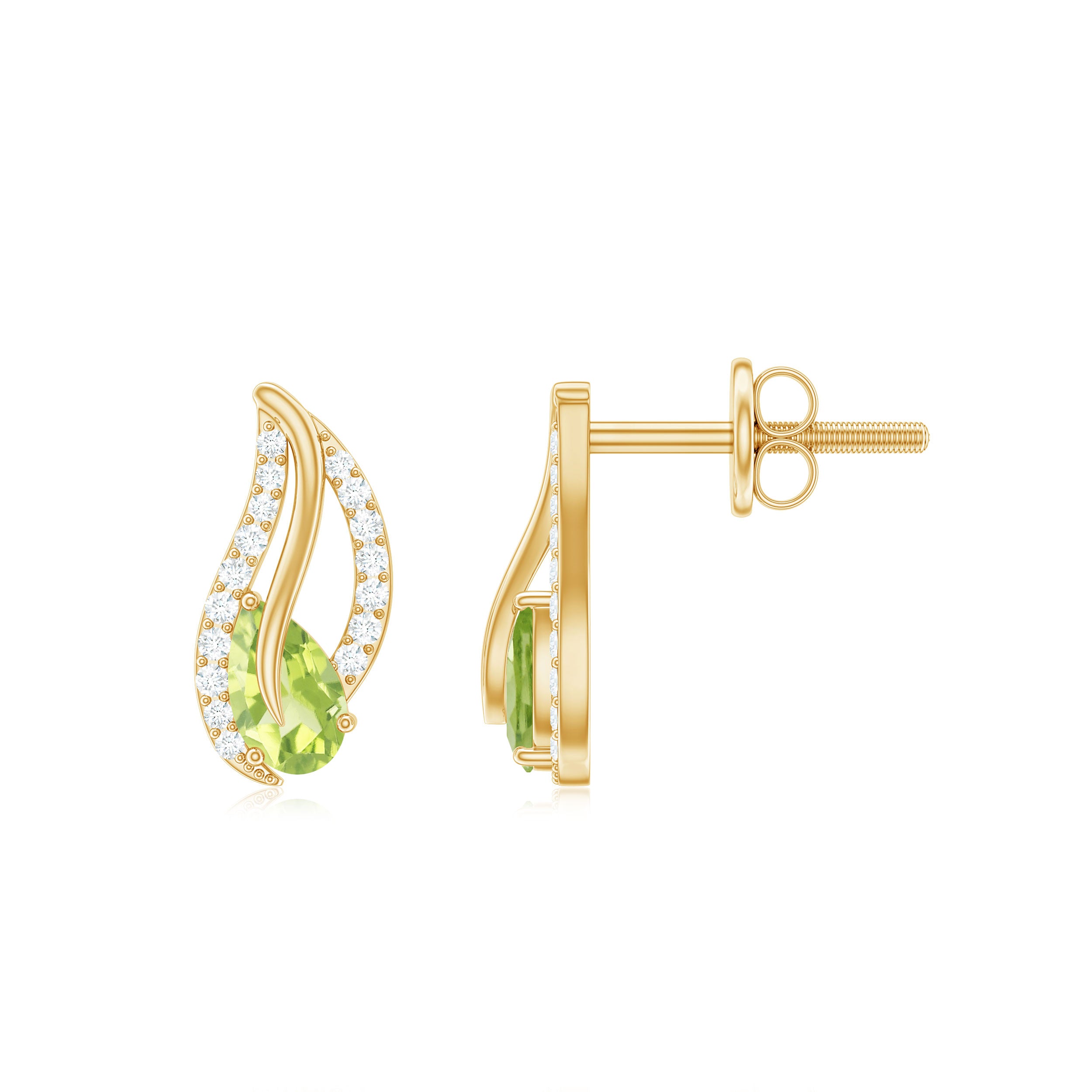 1/2 CT Pear Shape Peridot and Diamond Leaf Stud Earrings Peridot - ( AAA ) - Quality - Rosec Jewels