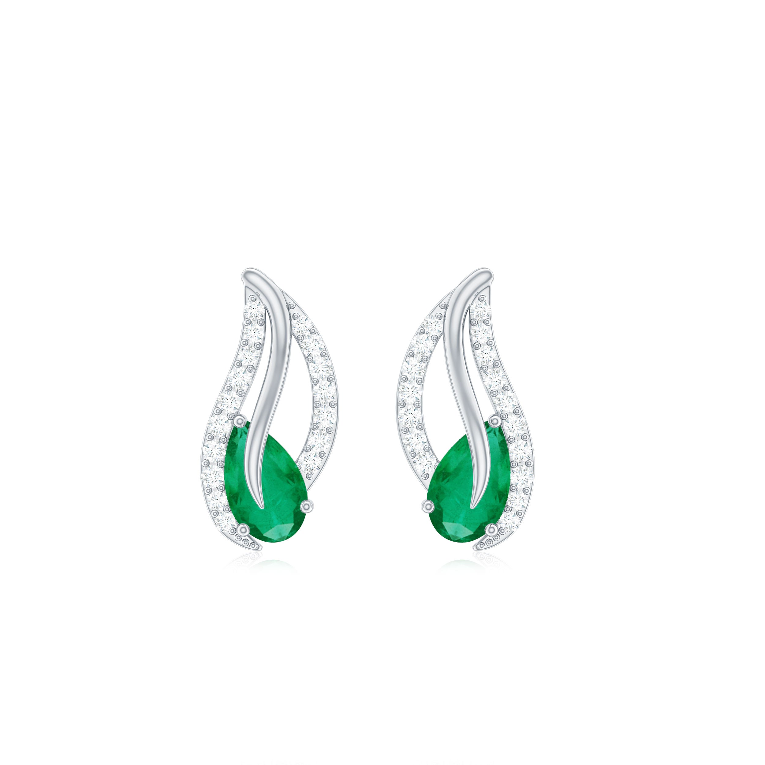 1/2 CT Emerald and Diamond Leaf Stud Earrings Emerald - ( AAA ) - Quality - Rosec Jewels