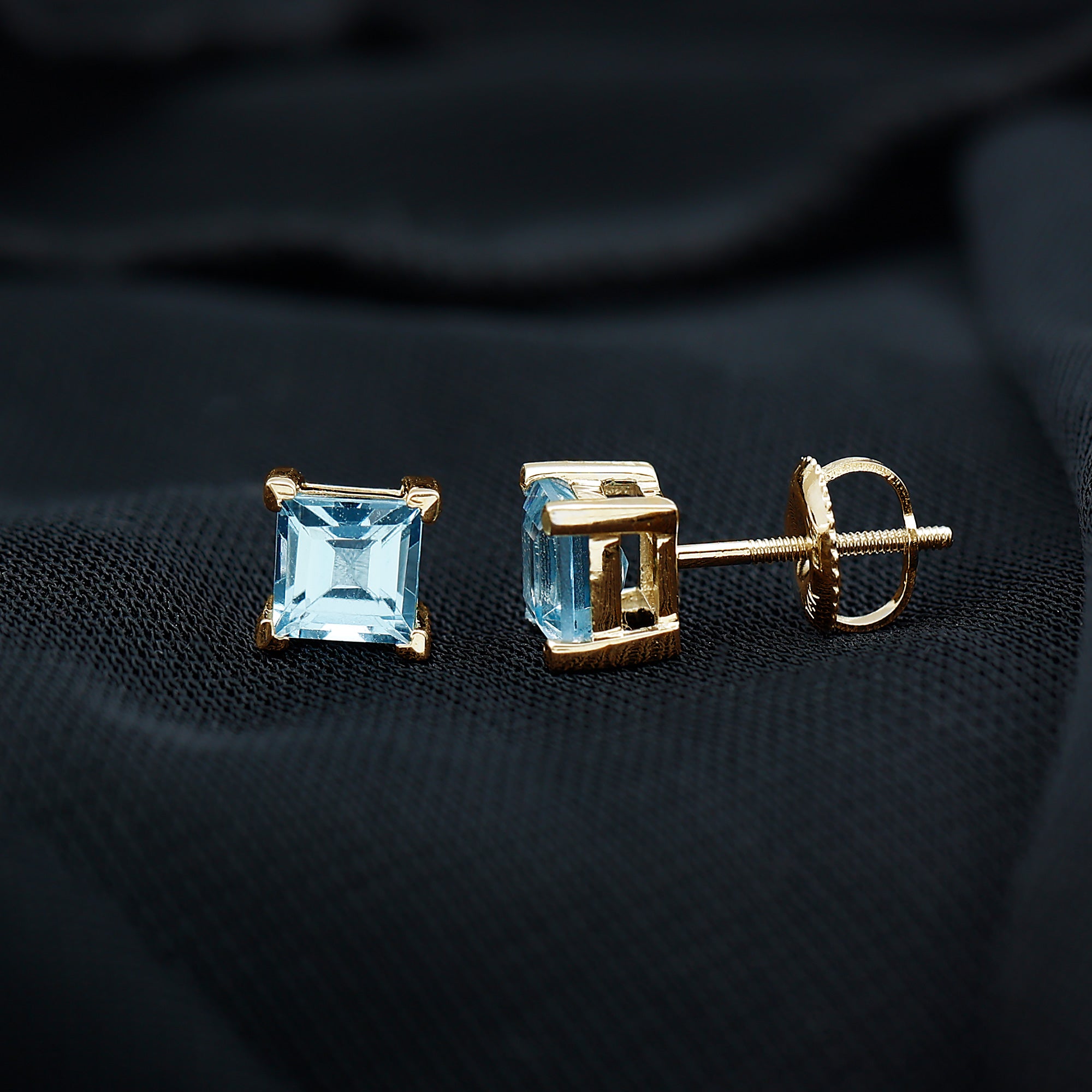 Princess Cut Aquamarine Solitaire Stud Earring Aquamarine - ( AAA ) - Quality - Rosec Jewels