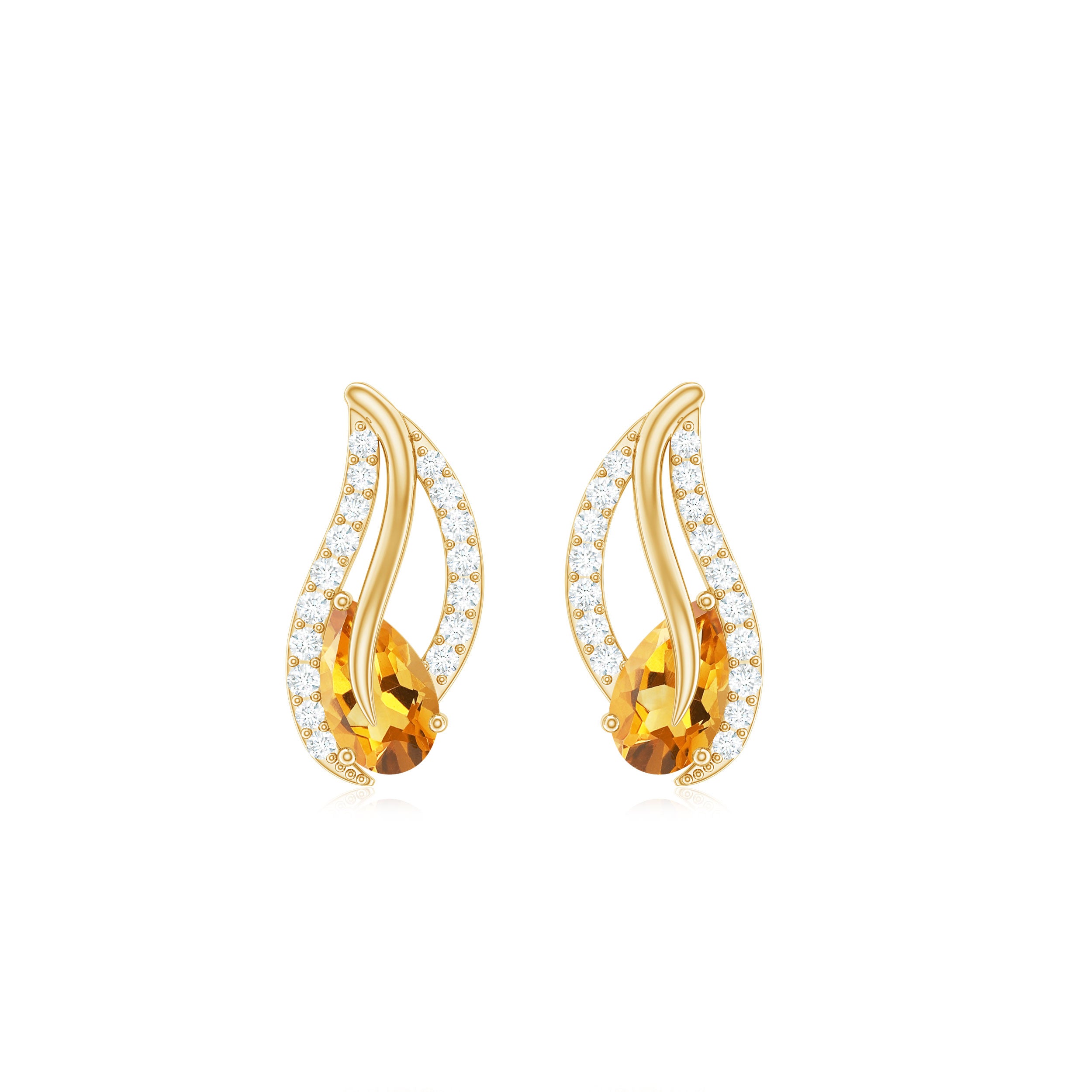 1/2 CT Pear Shape Citrine and Diamond Leaf Stud Earrings Citrine - ( AAA ) - Quality - Rosec Jewels