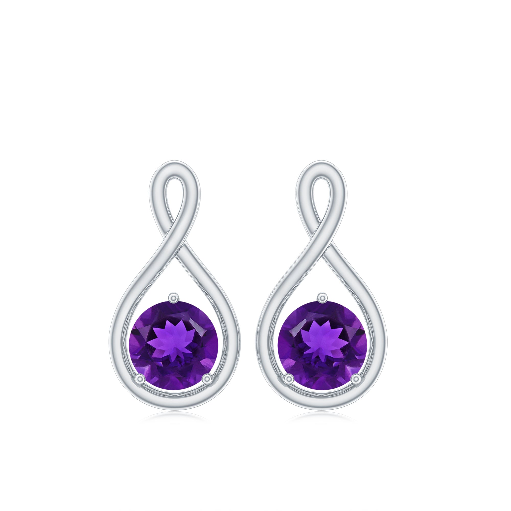 Round Cut Amethyst Solitaire Infinity Stud Earrings Amethyst - ( AAA ) - Quality - Rosec Jewels