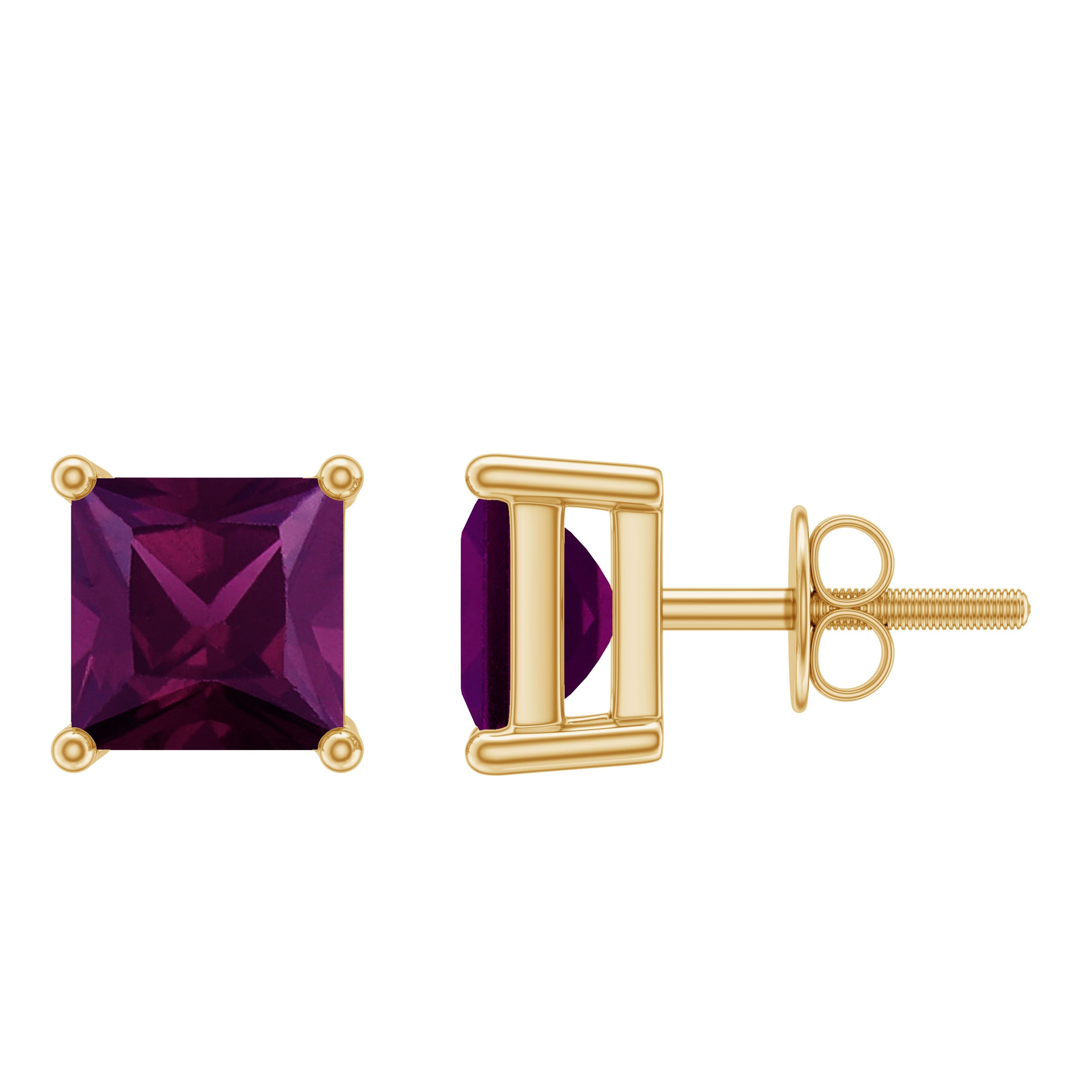 1.5 CT Princess Cut Rhodolite Solitaire Stud Earrings Rhodolite - ( AAA ) - Quality - Rosec Jewels