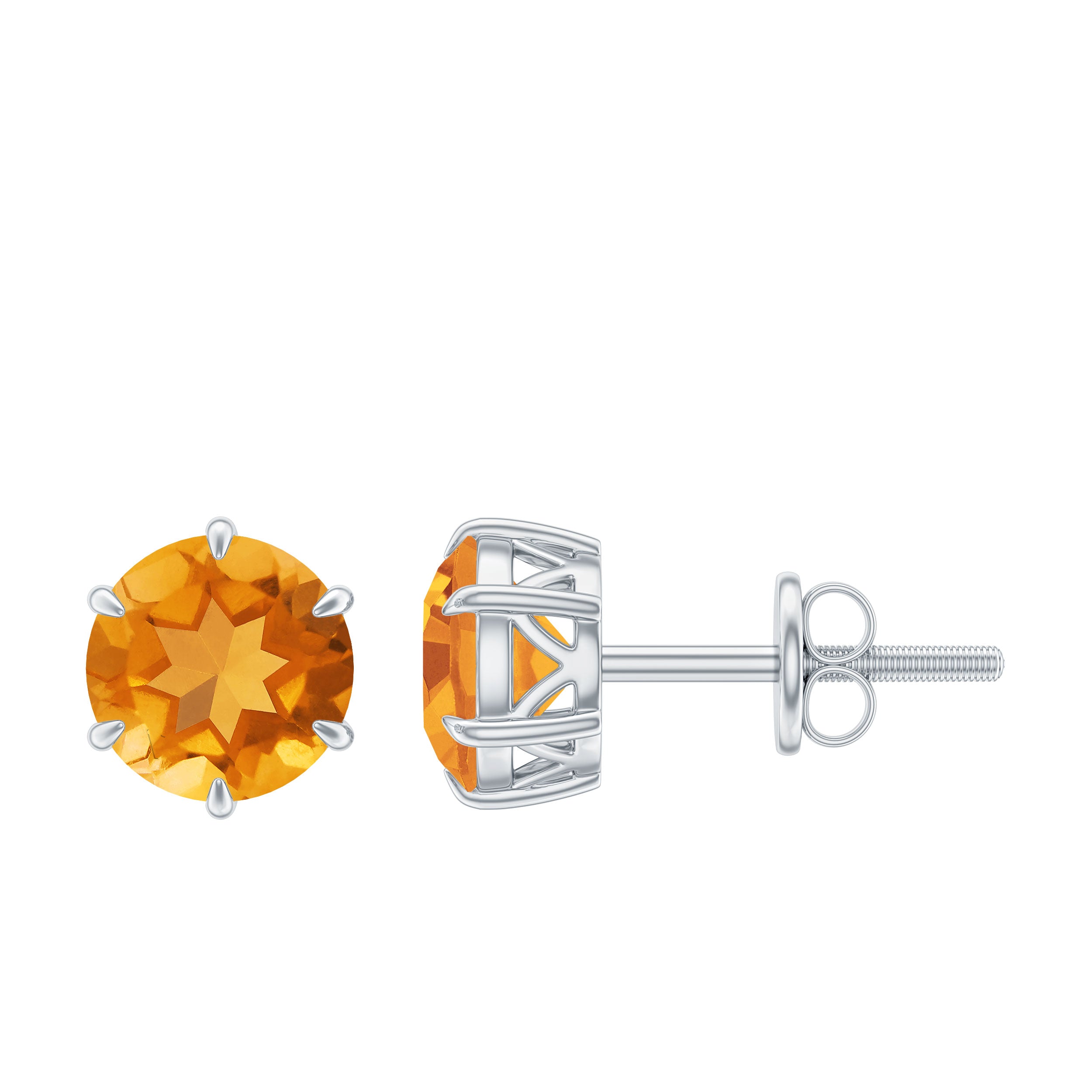 6 MM Claw Set Citrine Solitaire Stud Earrings Citrine - ( AAA ) - Quality - Rosec Jewels