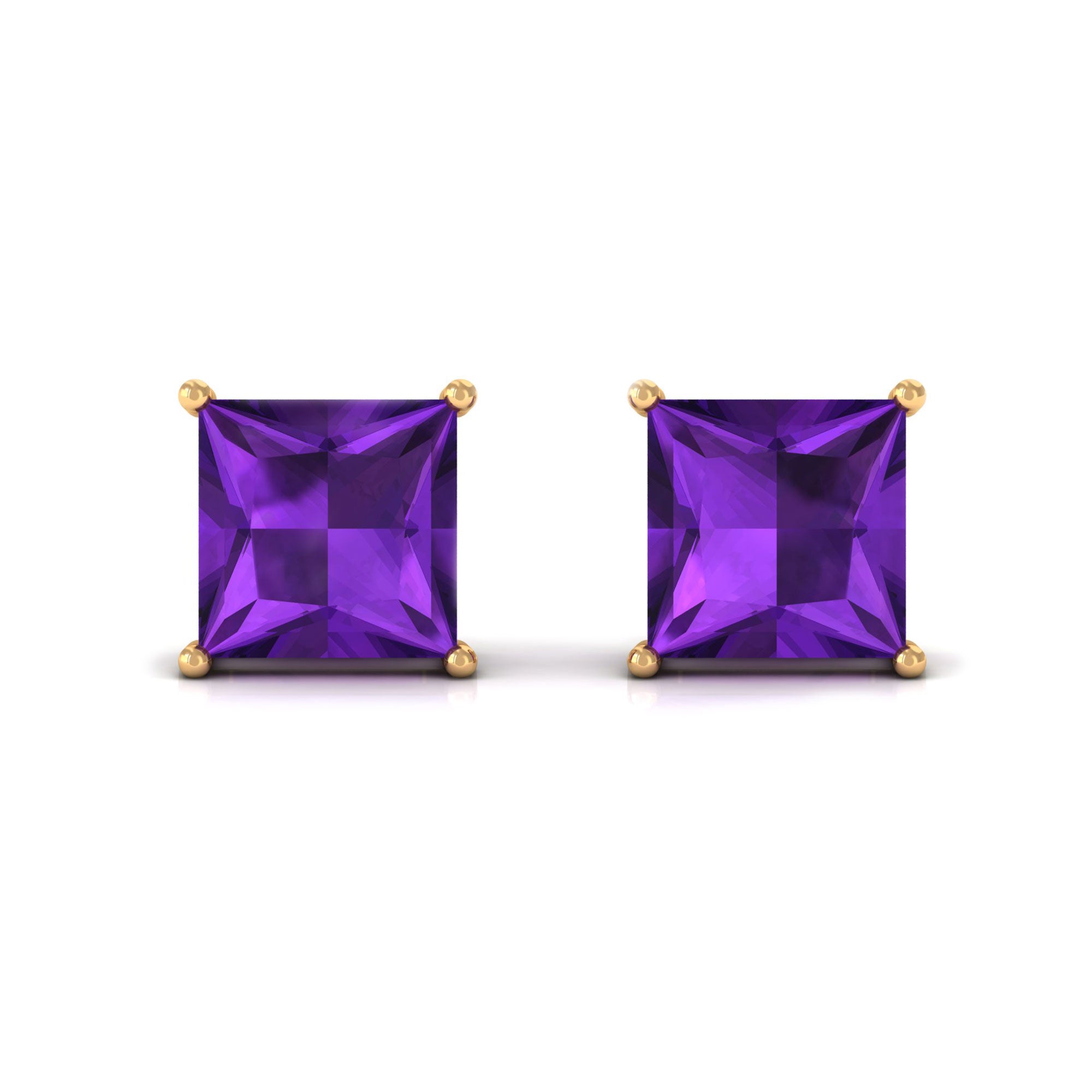 4 MM Classic Princess Cut Amethyst Solitaire Stud Earrings Amethyst - ( AAA ) - Quality - Rosec Jewels