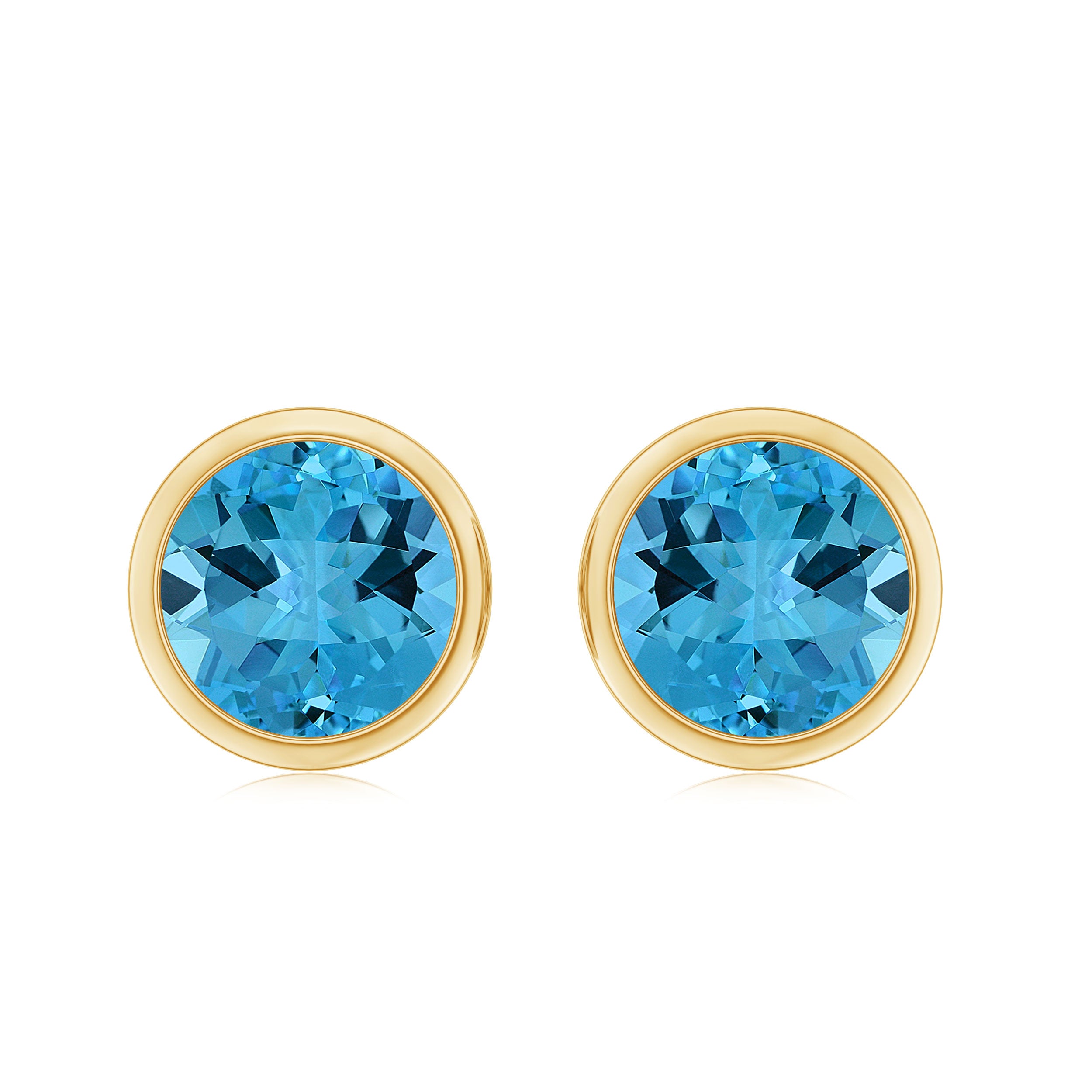 Round Shape Swiss Blue Topaz Solitaire Stud Earrings in Bezel Setting Swiss Blue Topaz - ( AAA ) - Quality - Rosec Jewels